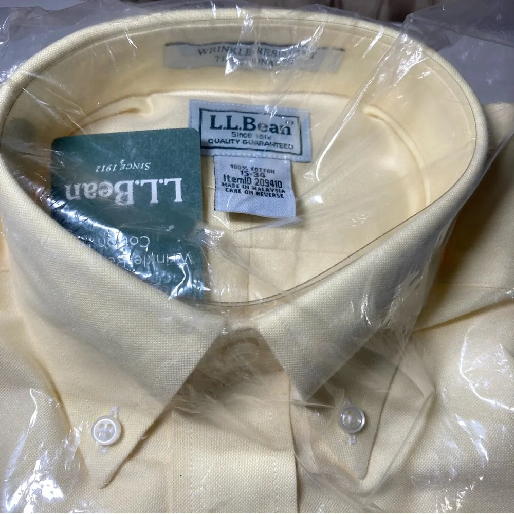 L.L. Bean Classic Wrinkle Resistant Oxford Shirt Men's 15 34 Sun Yellow NWT - Picture 4 of 12